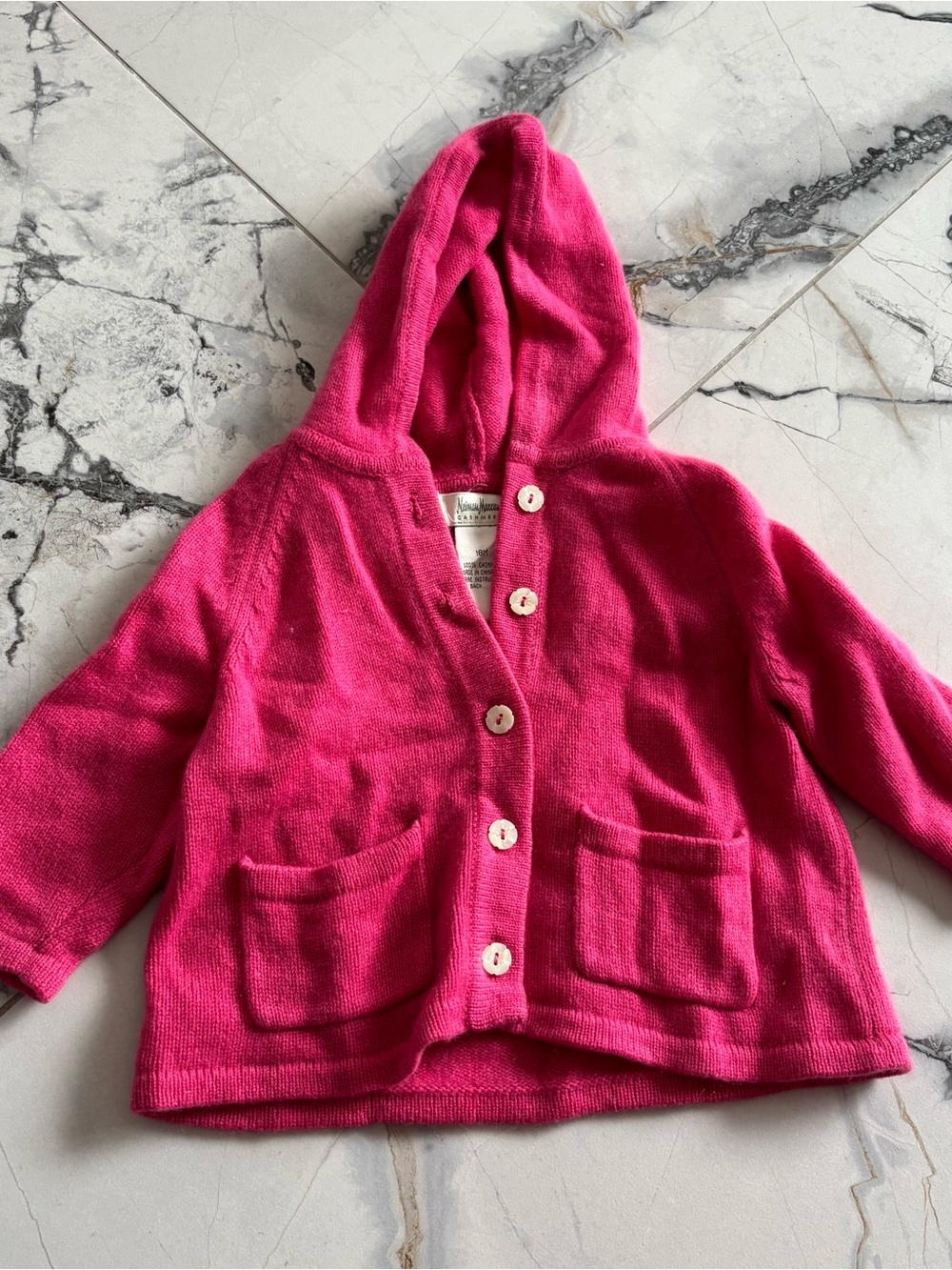 Neiman Marcus Girls' Hooded Pink Knit Cardigan Sweater